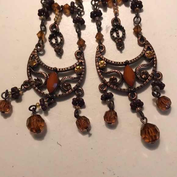 Orange, copper chandelier earrings - Picture 3 of 3